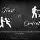 Picture of a stick figure trusting another to catch them while another stick figure controls another like a puppet.